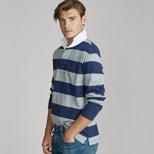 Polo by Ralph Lauren Men's Navy and Gray Striped Polo